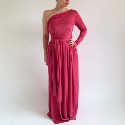 Dlouhé variabilní šaty Convertibles® NILPLA® - Longevita s rukávy, pudrově růžová barva, multiway dress, infinity dress