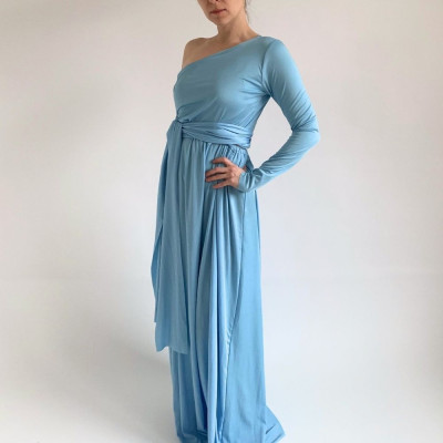 Dlouhé variabilní šaty Convertibles® NILPLA® - Longevita s rukávy, světle modrá barva, multiway dress, infinity dress