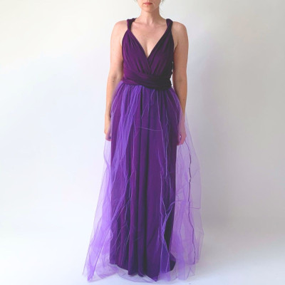 KOMPLET 2v1 dlouhých FIALOVÝCH variabilních šatů kolekce Bohème a FIALOVÉ tylové sukně Convertibles®