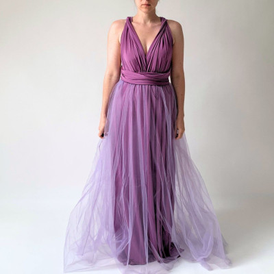 KOMPLET 2v1 dlouhých LILA variabilních šatů kolekce Bohème a LILA tylové sukně Convertibles®