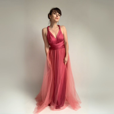 Magenta variabilní šaty NILPLA a lososová tylová sukně