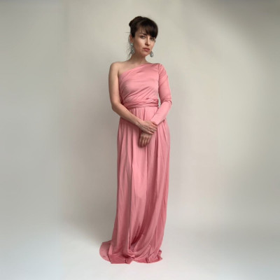 Dlouhé variabilní šaty Convertibles® NILPLA® - Longevita s rukávy, pudrově růžová barva, multiway dress, infinity dress