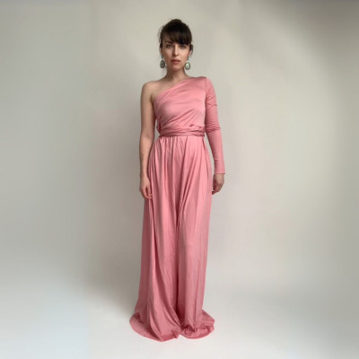 Dlouhé variabilní šaty Convertibles® NILPLA® - Longevita s rukávy, pudrově růžová barva, multiway dress, infinity dress