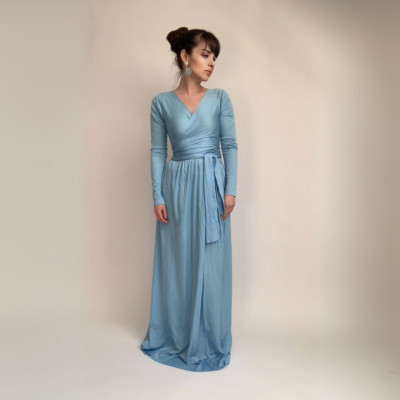 Dlouhé variabilní šaty Convertibles® NILPLA® - Longevita s rukávy, světle modrá barva, multiway dress, infinity dress