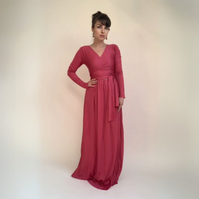 Dlouhé variabilní šaty Convertibles® NILPLA® - Longevita s rukávy, magenta barva, multiway dress, infinity dress