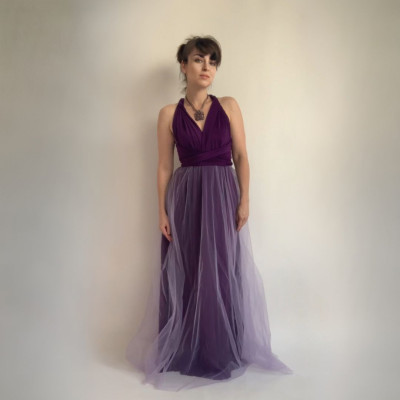 KOMPLET 2v1 dlouhých FIALOVÝCH variabilních šatů kolekce Bohème a LILA tylové sukně Convertibles®