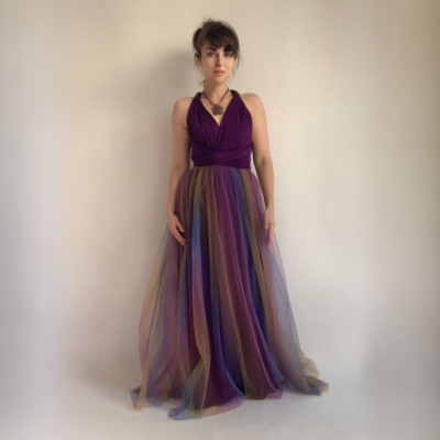 KOMPLET 2v1 dlouhých FIALOVÝCH variabilních šatů kolekce Bohème a OMBRÉ tylové sukně Convertibles®
