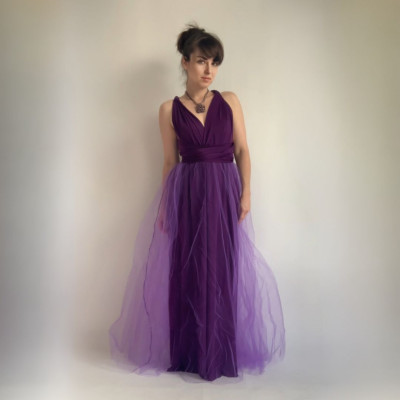 KOMPLET 2v1 dlouhých FIALOVÝCH variabilních šatů kolekce Bohème a FIALOVÉ tylové sukně Convertibles®