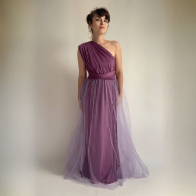 KOMPLET 2v1 dlouhých LILA variabilních šatů kolekce Bohème a LILA tylové sukně Convertibles®