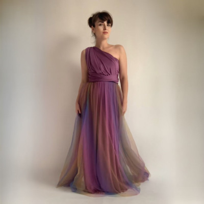 KOMPLET 2v1 dlouhých LILA variabilních šatů kolekce Bohème a OMBRÉ tylové sukně Convertibles®