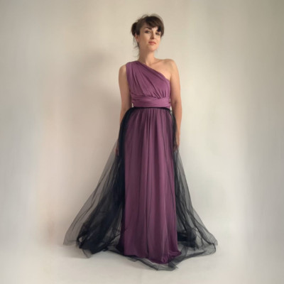 KOMPLET 2v1 dlouhých LILA variabilních šatů kolekce Bohème a ČERNÉ tylové sukně Convertibles®