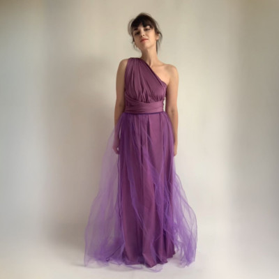 KOMPLET 2v1 dlouhých LILA variabilních šatů kolekce Bohème a FIALOVÉ tylové sukně Convertibles®