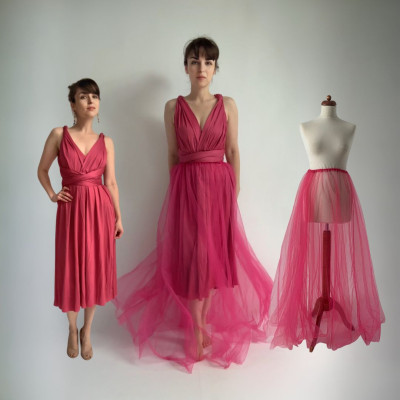 KOMPLET 2v1 - MIDI variabilní šaty Bohème Convertibles® NILPLA® + DLOUHÁ tylová sukně