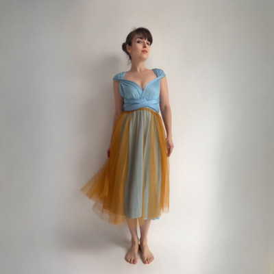 KOMPLET 2v1 - MIDI variabilní šaty Bohème Convertibles® NILPLA® + MIDI okrová tylová sukně