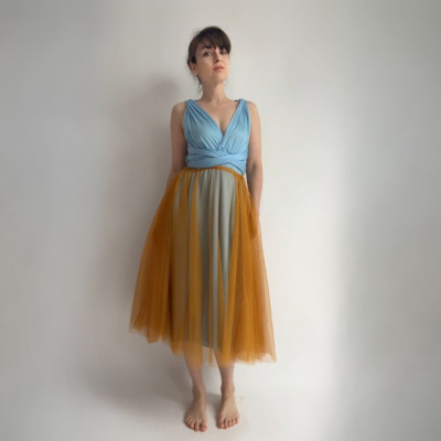 KOMPLET 2v1 - MIDI variabilní šaty Bohème Convertibles® NILPLA® + MIDI okrová tylová sukně