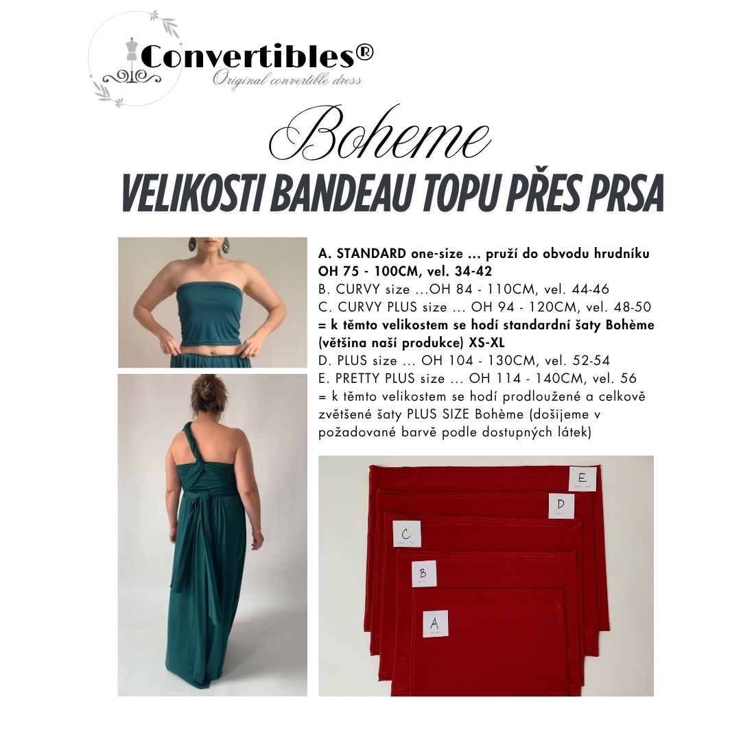 Velikosti bandeau topu přes prsa