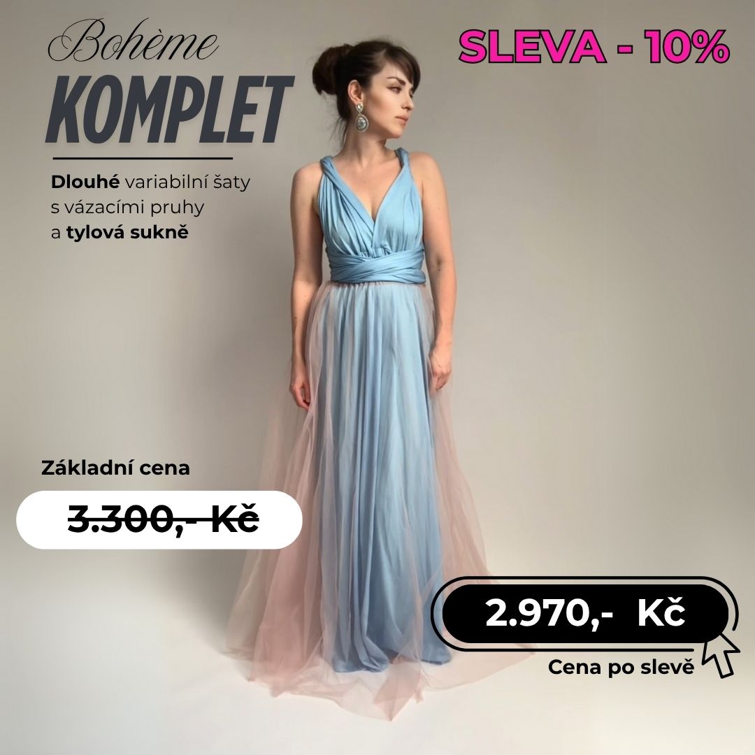 Komplet světle modrých šatů s tylovou sukní 2